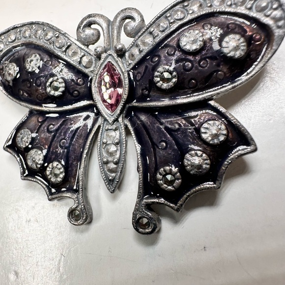 Vintage AAI dark purple enamel & pink rhinestone butterfly brooch - Picture 6 of 6